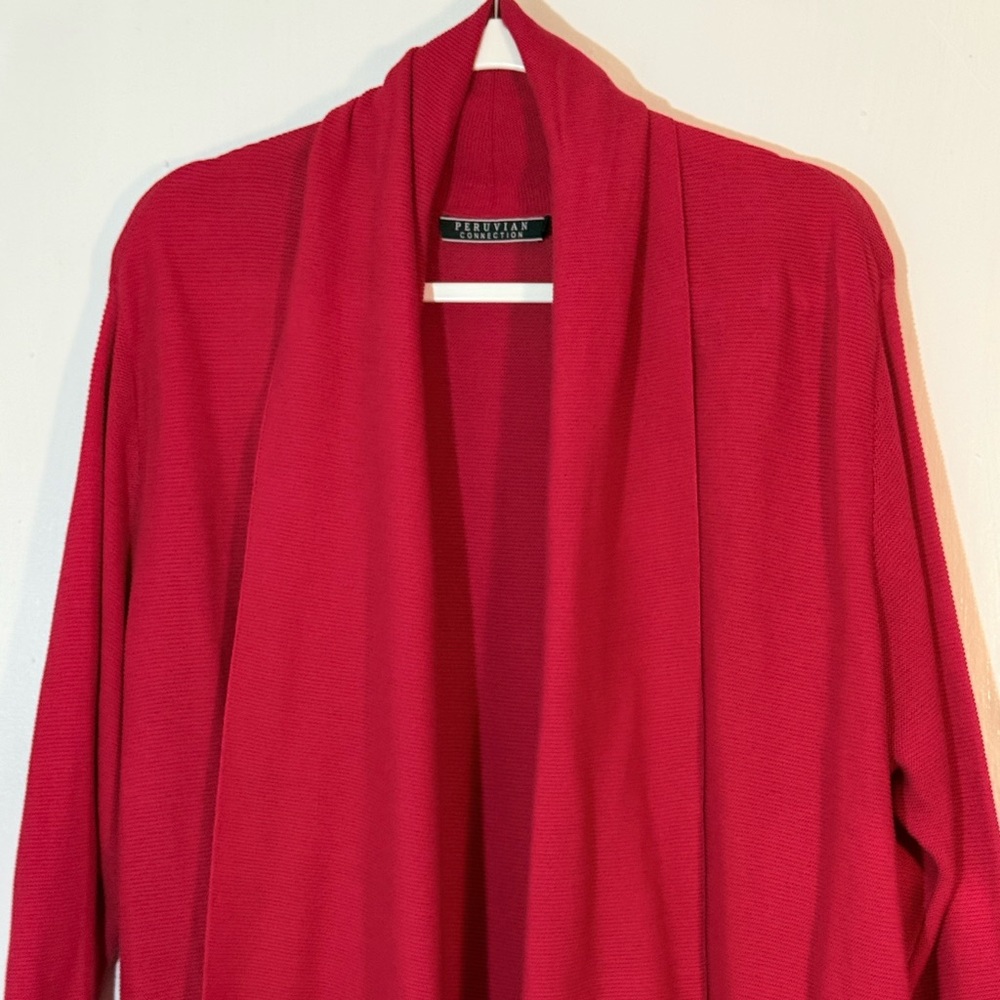 Peruvian Connection Rich Red Open Cardigan Size XL - Picture 2 of 9